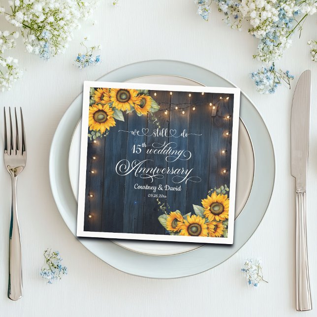 We Still Do 15th Wedding Anniversary String Lights Napkin (Creator Uploaded)