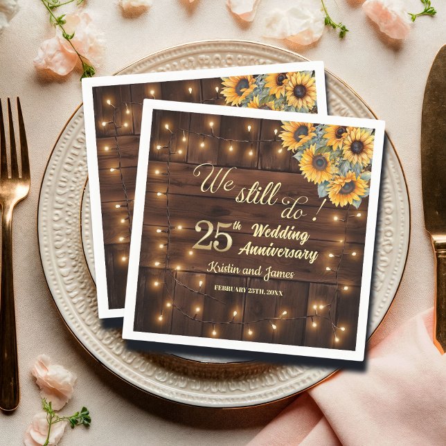 We Still Do 25th Wedding Anniversary String Lights Napkin (Creator Uploaded)