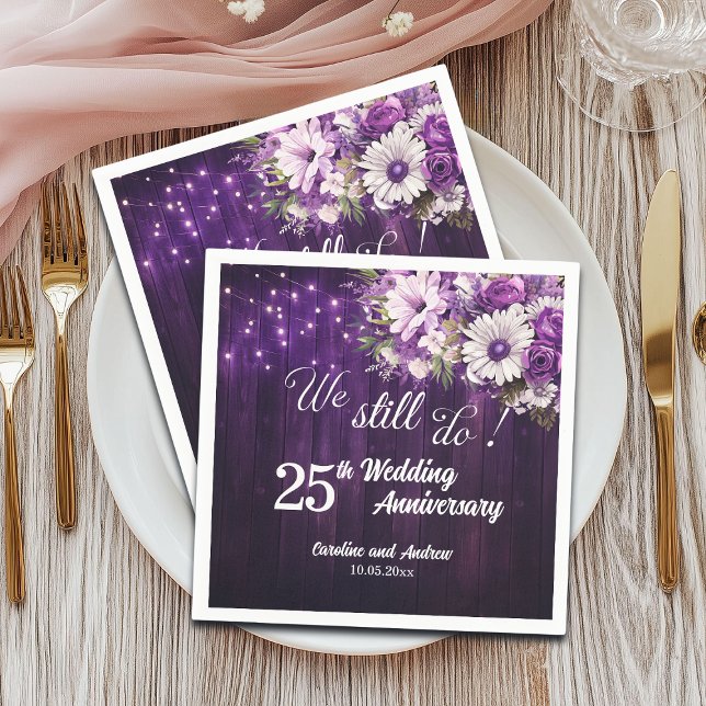 We Still Do 25th Wedding Anniversary String Lights Napkin (Creator Uploaded)