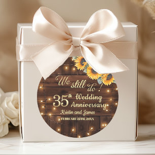 We Still Do 35th Wedding Anniversary String Lights Classic Round Sticker