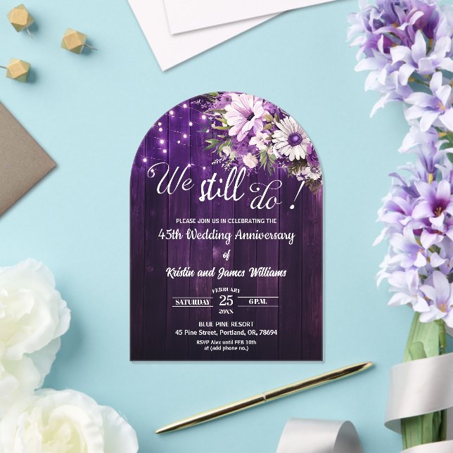 We Still Do 45th Wedding Anniversary String Lights Acrylic Invitations (Insitu (Wedding))