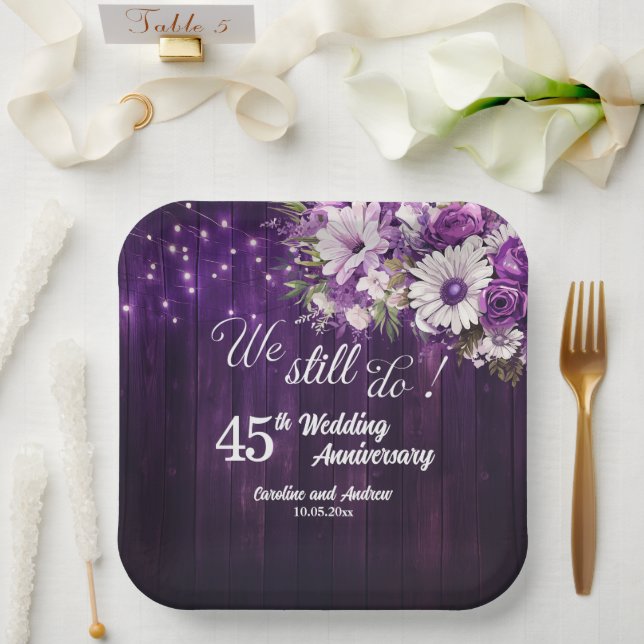 We Still Do 45th Wedding Anniversary String Lights Paper Plate (Wedding)