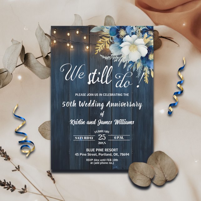 We Still Do 50th Wedding Anniversary String Lights Invitation (Creator Uploaded)