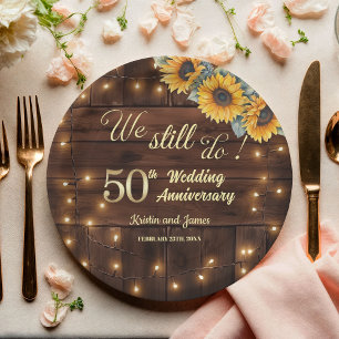 We Still Do 50th Wedding Anniversary String Lights Paper Plate