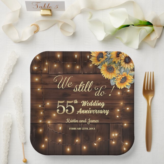 We Still Do 55th Wedding Anniversary String Lights Paper Plate (Wedding)