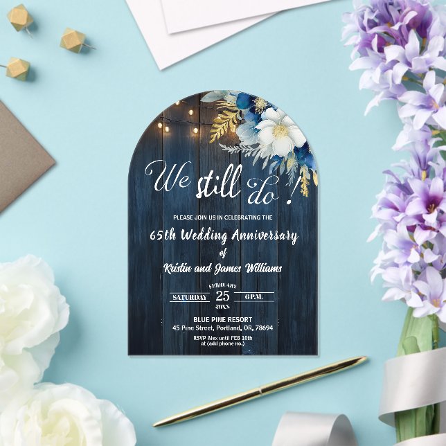 We Still Do 65th Wedding Anniversary String Lights Acrylic Invitations (Insitu (Wedding))