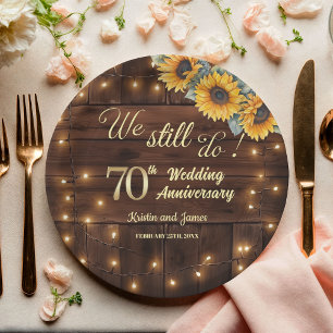 We Still Do 70th Wedding Anniversary String Lights Paper Plate
