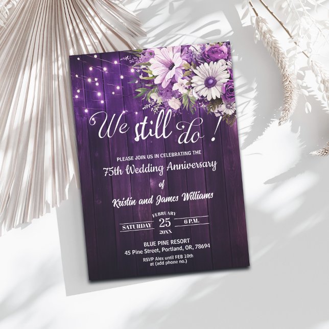 We Still Do 75th Wedding Anniversary String Lights Invitation (Creator Uploaded)