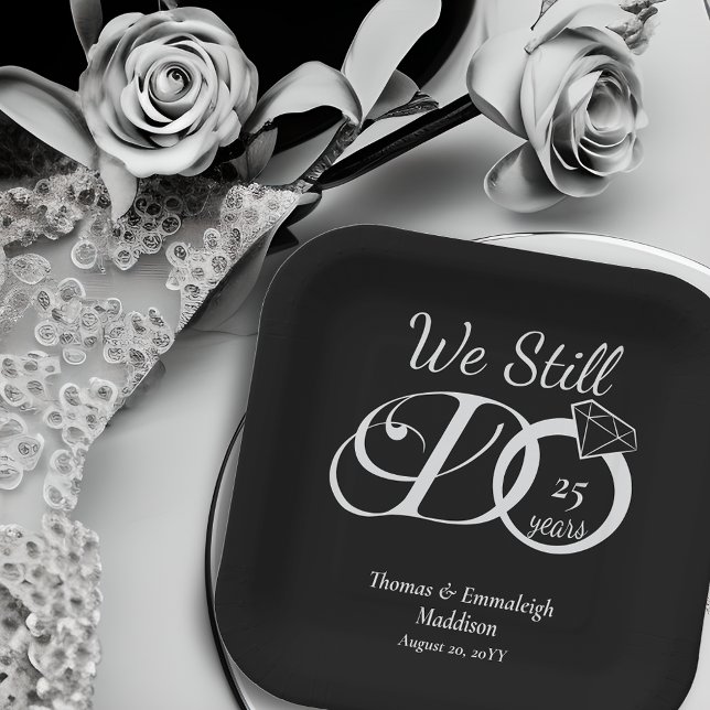 We Still Do Anniversary Typography Black/Silver Paper Plate (Creator Uploaded)
