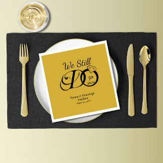 We Still Do Anniversary Typography Gold/Black Napkin
