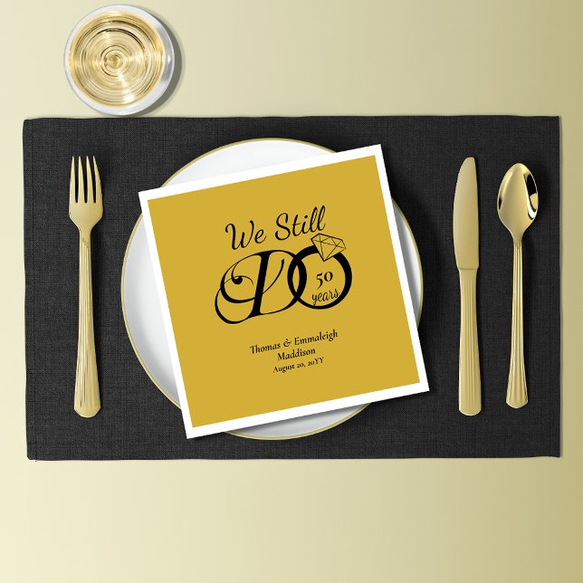We Still Do Anniversary Typography Gold/Black Napkin (Creator Uploaded)