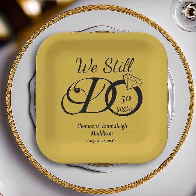 We Still Do Anniversary Typography Gold/Black Paper Plate (Creator Uploaded)