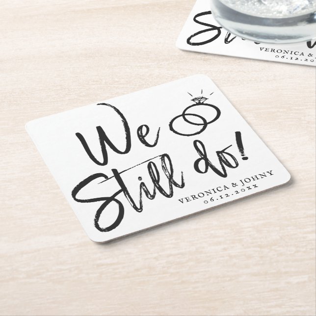 We Still Do Anniversary | Vow Renewal Square Paper Coaster (Angled)