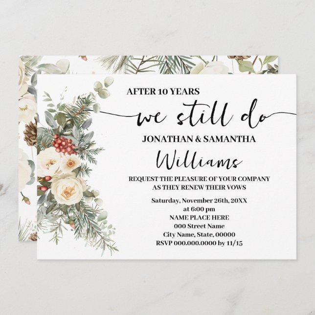We Still Do Anniversary Winter White Floral  Invitation (Front/Back)