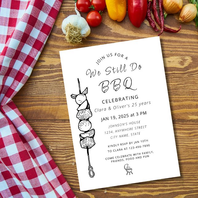We Still Do BBQ backyard party wedding anniversary Invitation (barbecue minimal outdoor modern black white 20th or 25th or 10th summer wedding anniversary invite)