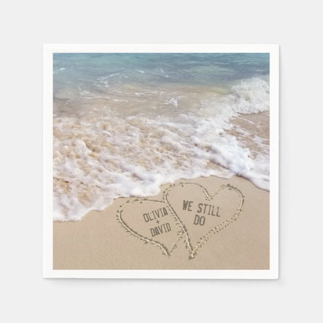 We Still Do Beach Hearts with Names Napkin (Front)
