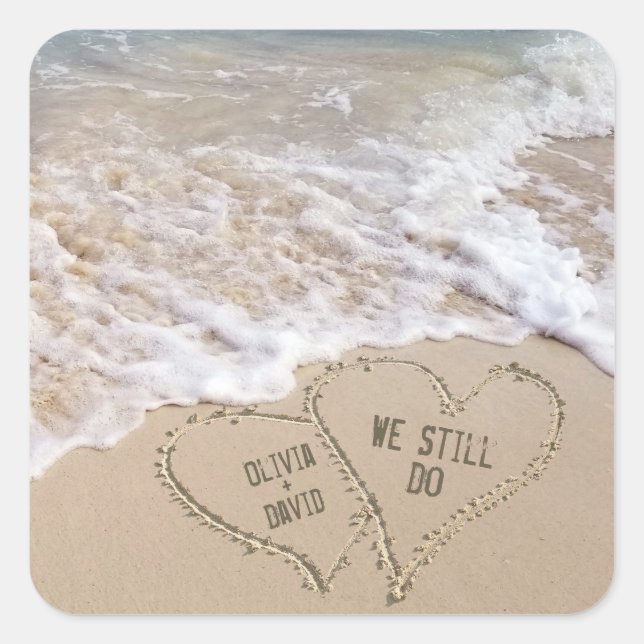 We Still Do Beach Hearts with Names Square Sticker (Front)