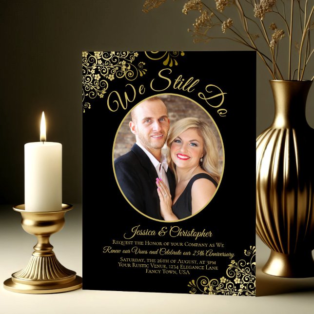 We Still Do Black & Gold Wedding Vow Renewal Invitation (Creator Uploaded)