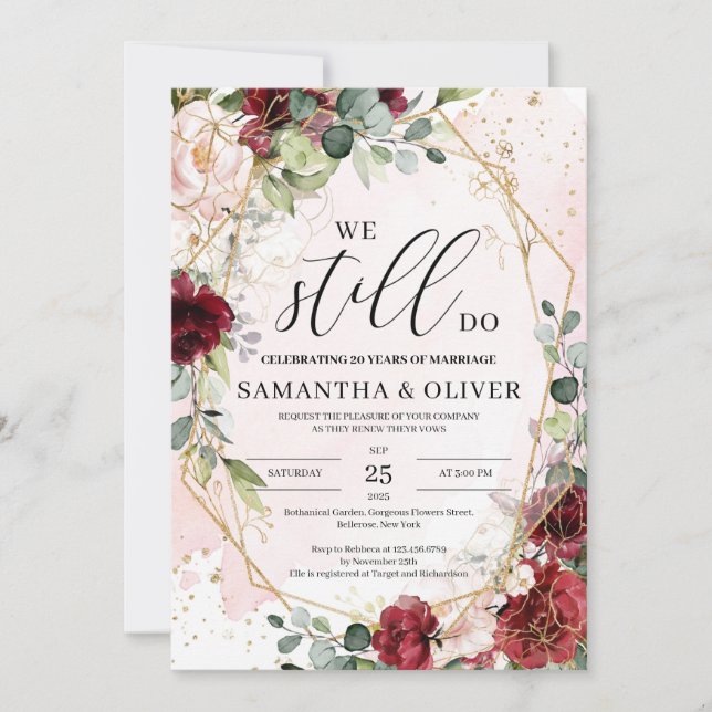 We still do blush burgundy floral vow renewal invitation (Front)