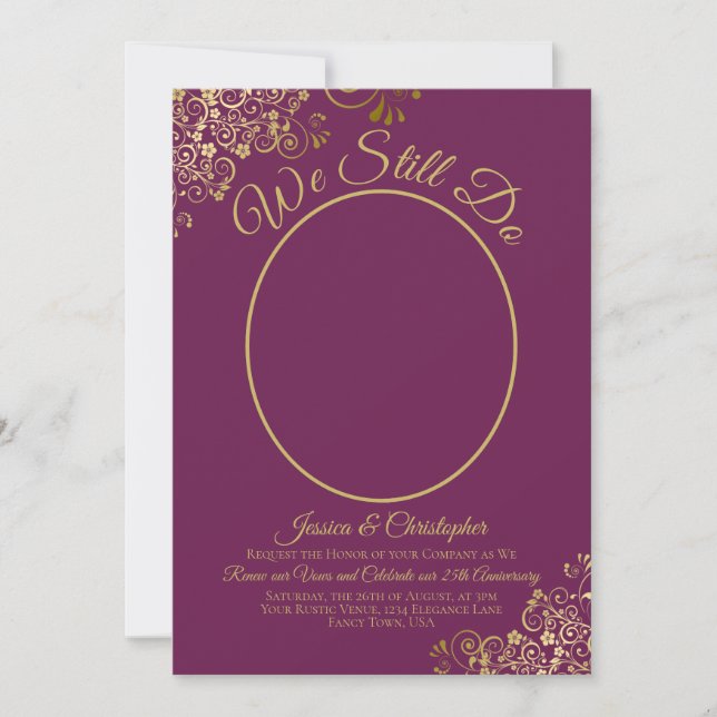 We Still Do Cassis Purple Gold Wedding Vow Renewal Invitation (Front)