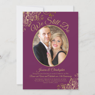 We Still Do Cassis Purple Gold Wedding Vow Renewal Invitation