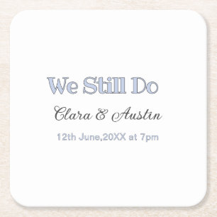 We still do couple name date blue pastel grey retr square paper coaster