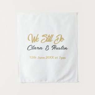 We still do couple name date champagne gold vow re tapestry