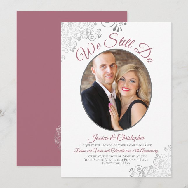 We Still Do Dusty Rose & White Wedding Vow Renewal Invitation (Front/Back)