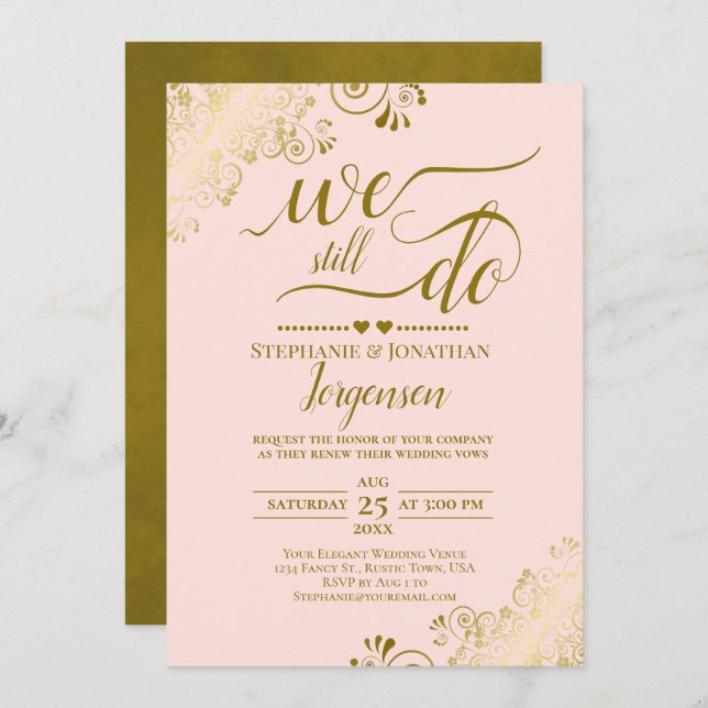 We Still Do Elegant Blush Pink & Gold Vow Renewal Invitation (Front/Back)