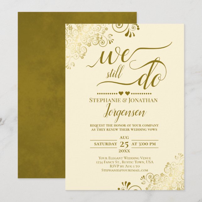 We Still Do Elegant Gold & Cream Vow Renewal Invitation (Front/Back)