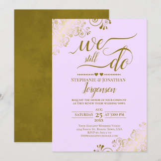 We Still Do Elegant Lilac Purple Gold Vow Renewal Invitation