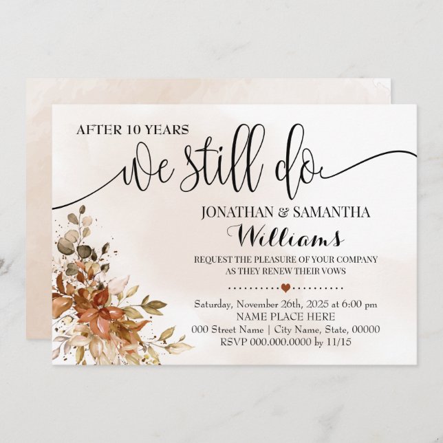 We Still Do Eucalyptus Autumn Wedding Anniversary Invitation (Front/Back)