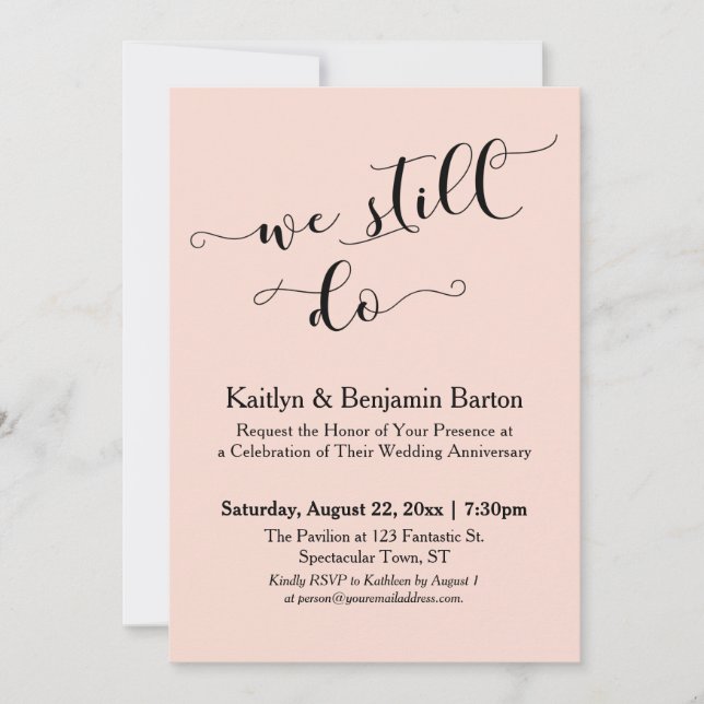 We Still Do Modern Calligraphy, Blush Anniversary Invitation (Front)
