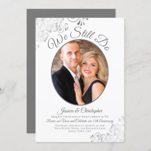 We Still Do Silver Curls White Wedding Vow Renewal Invitation