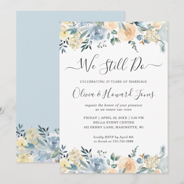 We Still Do Vanilla Blue Vow Renewal Invitation (Front/Back)