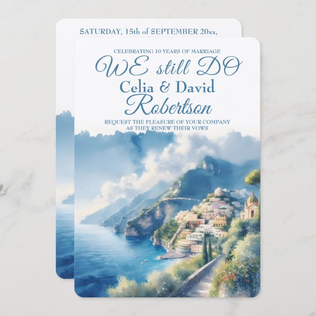 We still Do Vow Renewal Amalfi Positano Watercolor Invitation (Front/Back)