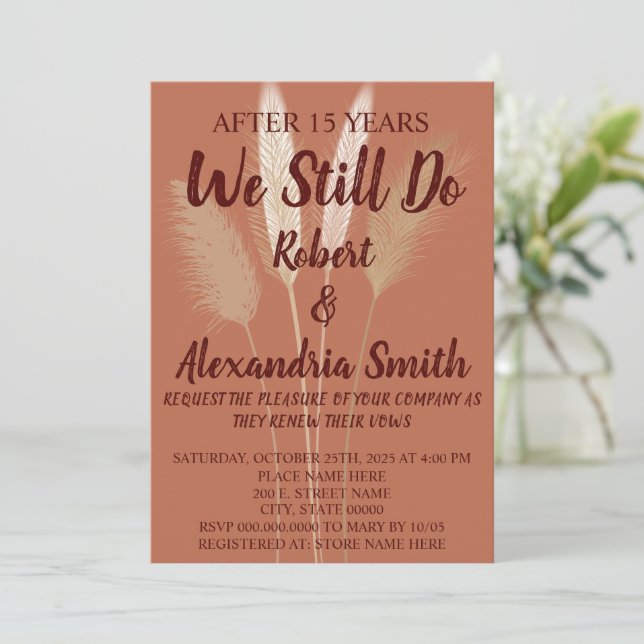 We Still Do Wedding Anniversary Renewal Pampas Invitation (Standing Front)