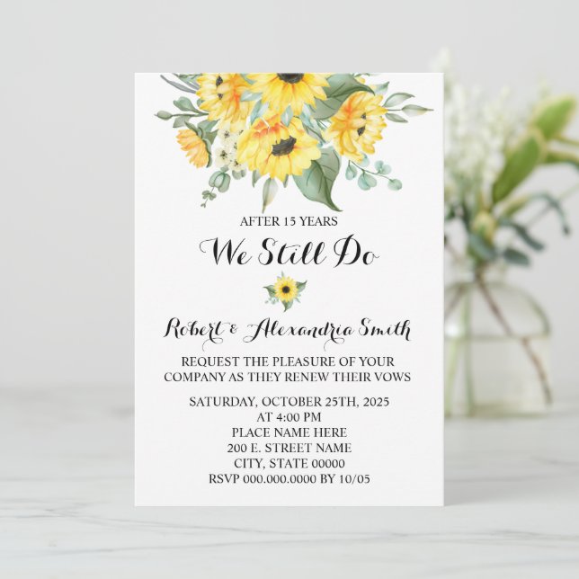 We Still Do Wedding Anniversary Renewal Sunflowers Invitation (Standing Front)