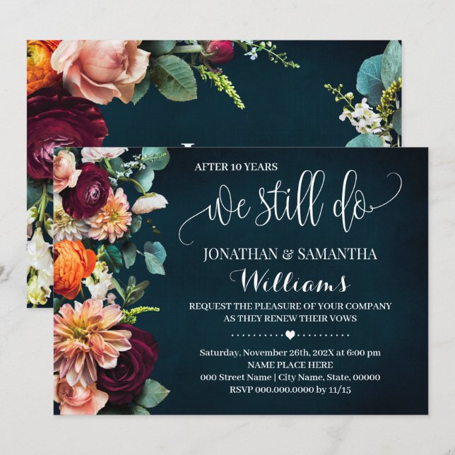We Still Do Wedding Anniversary Wine Navy Invitation (Front/Back)