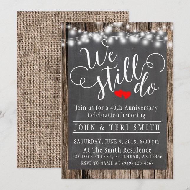 We Still Do Wood Rustic 40th Wedding Anniversary Invitation (Front/Back)