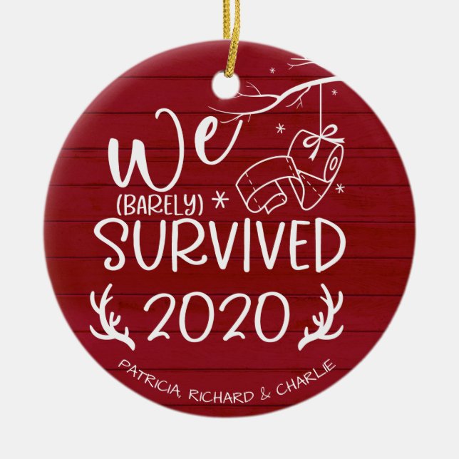 We Survived 2020 Cute Funny Covid Christmas Red Ceramic Tree Decoration (Front)