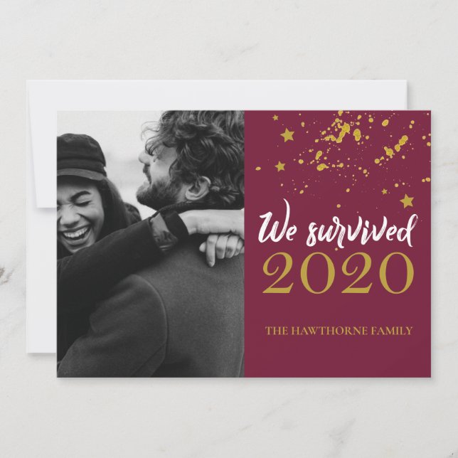 We survived 2020! Fun Christmas custom Photo Holiday Card (Front)