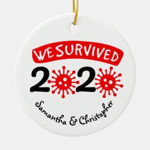 We Survived 2020 Funny Holiday with Photo Back Ceramic Tree Decoration