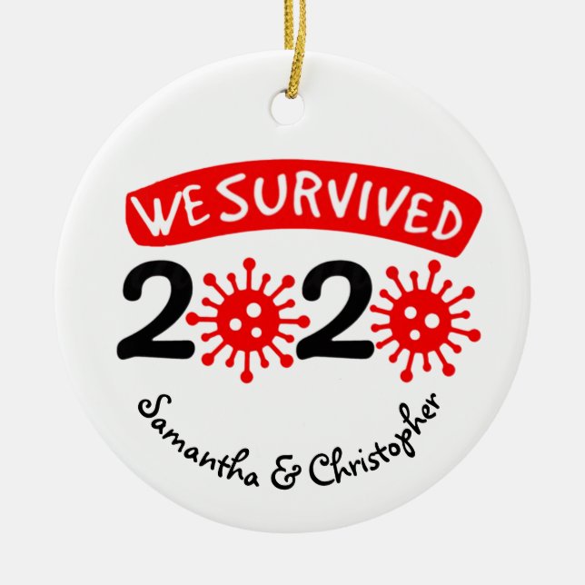 We Survived 2020 Funny Holiday with Photo Back Ceramic Tree Decoration (Front)