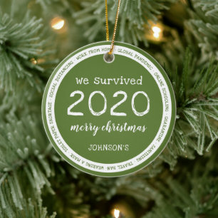 We Survived 2020 Name Green Ceramic Tree Decoration