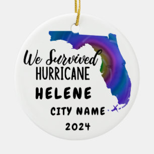 We Survived! Hurrican Helene Florida & City Name Ceramic Tree Decoration