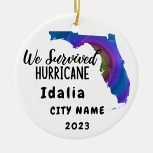 We Survived! Hurrican Idalia Florida & City Name Ceramic Tree Decoration