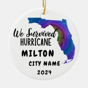 We Survived! Hurrican Milton Florida & City Name Ceramic Tree Decoration