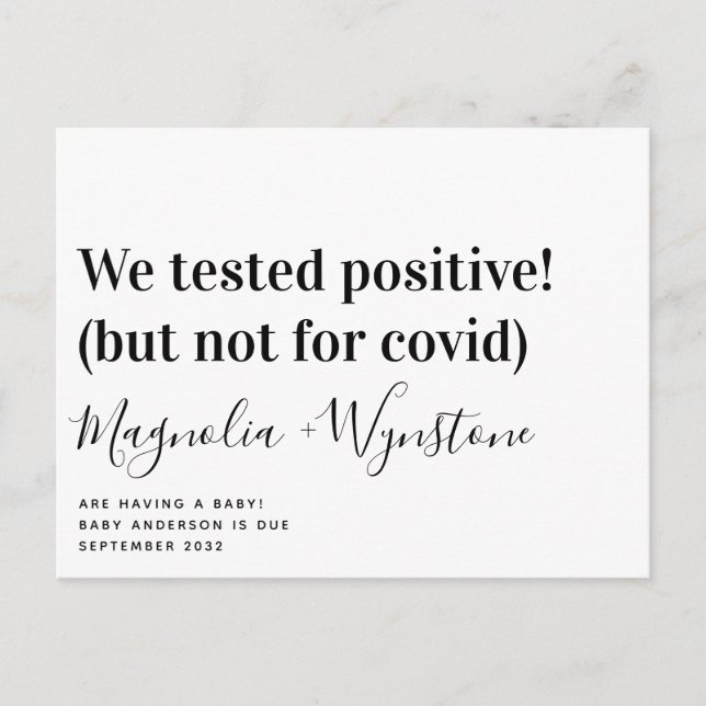 We tested positive Funny Pregnancy  Announcement Postcard (Front)