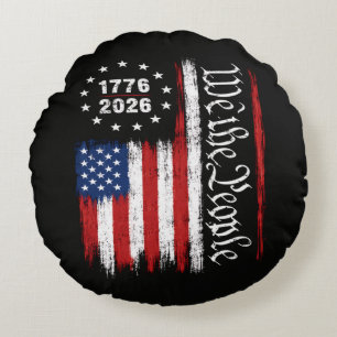 We The People 1776 2026 Patriotic Flag Round Cushion